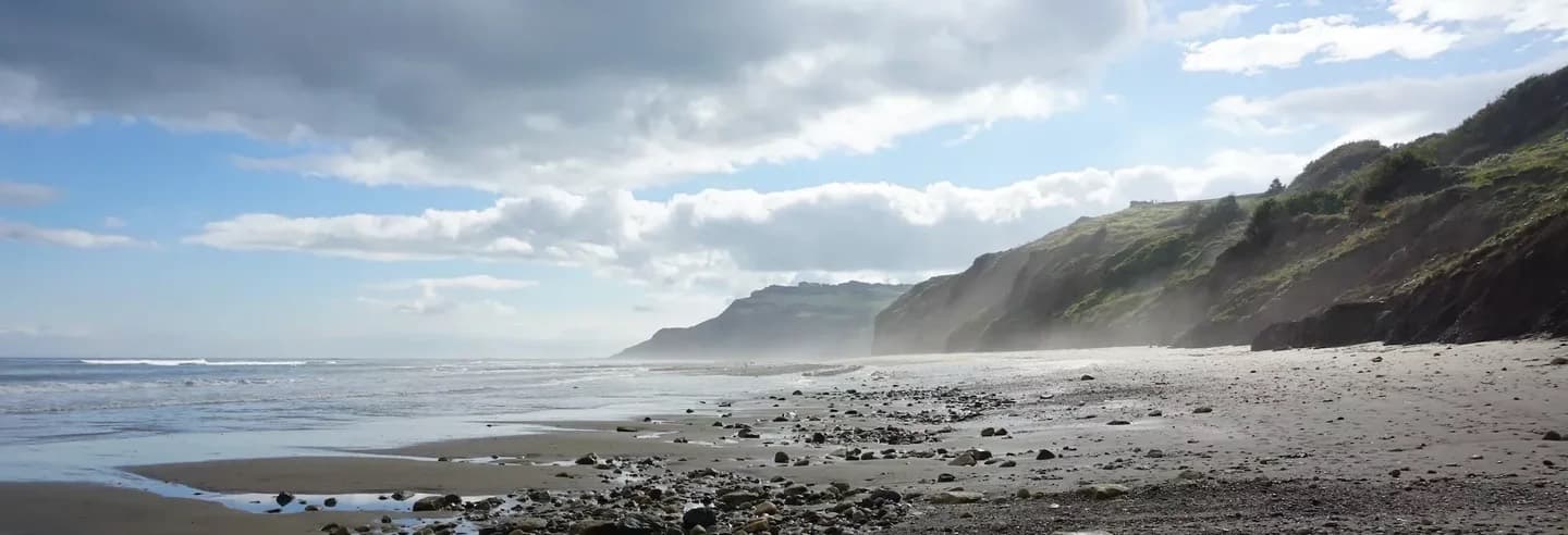The beach and cliffs at Robin Hood’s Bay
