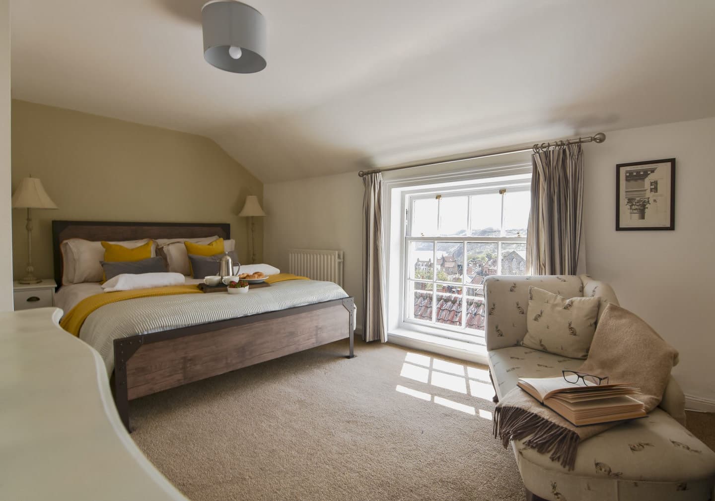 The master bedroom and armchair