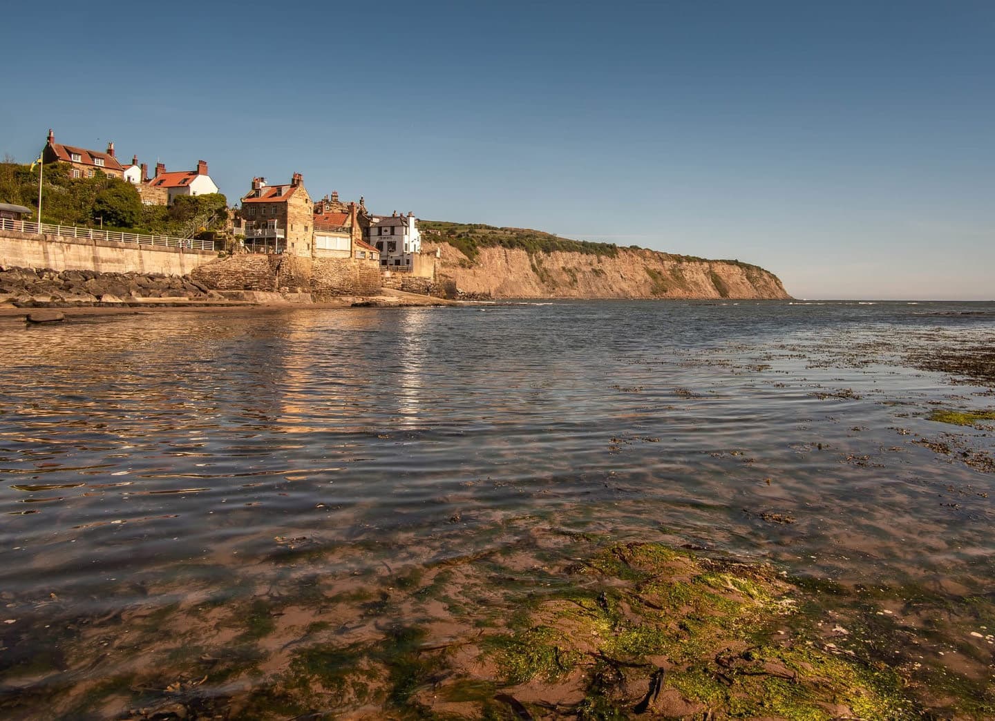 The village and cliffs viewed from the shore